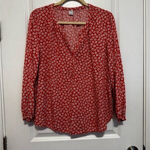 Old Navy Red and White Floral Blouse